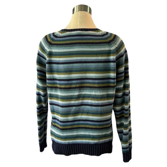 Lands’ End Heavy Knit Striped Crewneck Sweater Women’s Large - Picture 2 of 8
